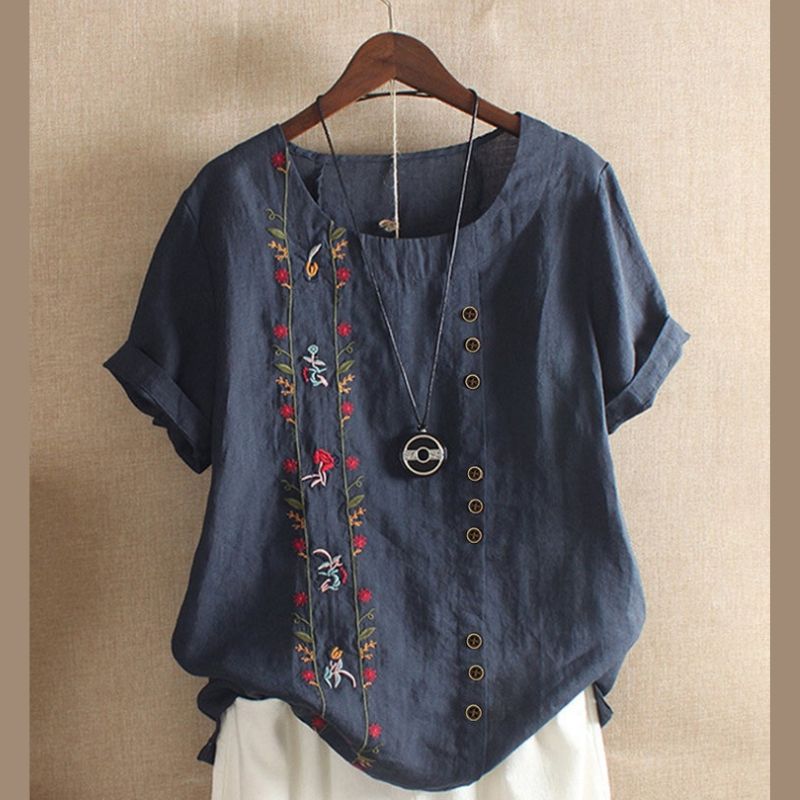 Camisa Feminino de Linho Bordada